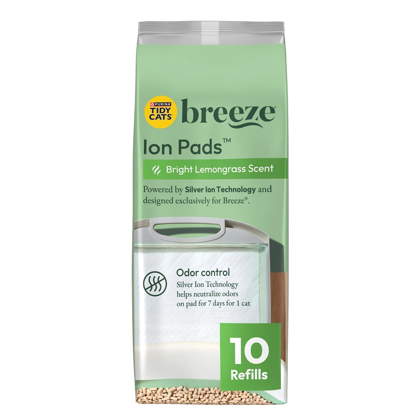 (10 Pack)   Breeze Bright Lemongrass Scented Ion Cat Litter Pads Refill Pack