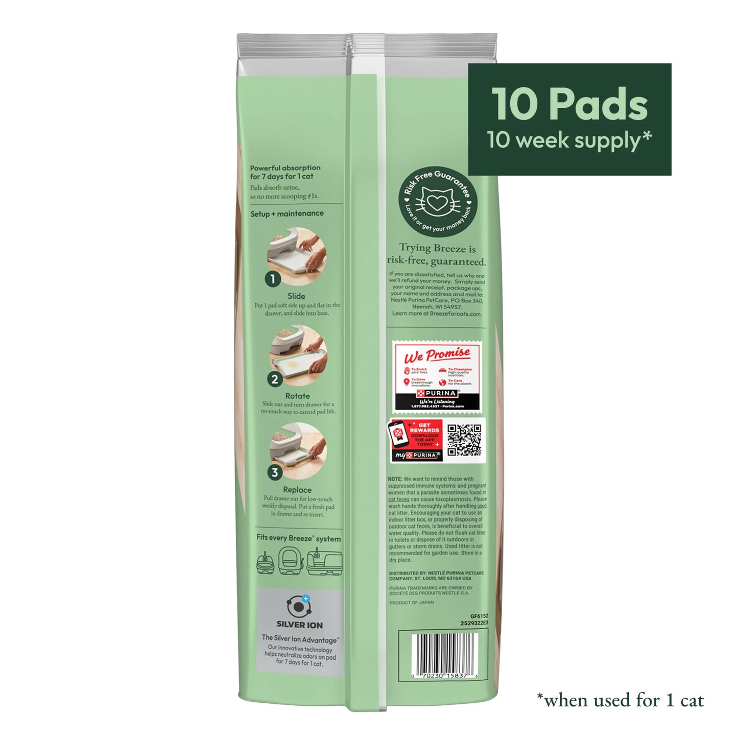(10 Pack)   Breeze Bright Lemongrass Scented Ion Cat Litter Pads Refill Pack